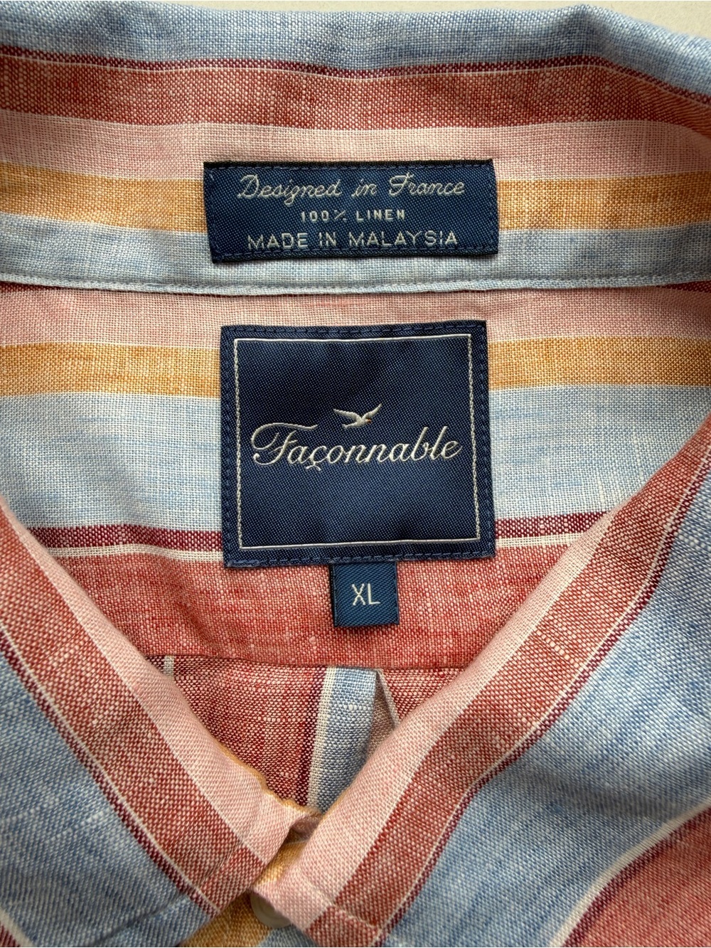 Vintage Façonnable Multicolor Striped 100% Linen Long Sleeve Shirt Size XL - Picture 7 of 10